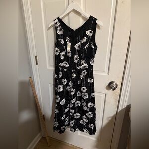 Talbots Black and White Floral Sleeveless Dress